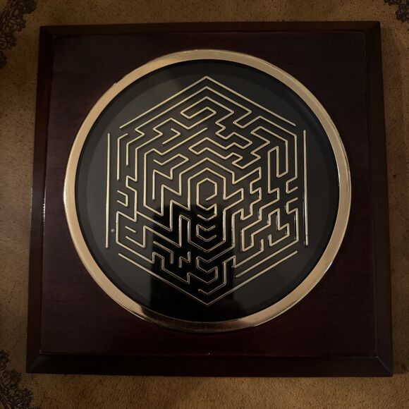 Mid Modern Century Dark Wood Gold Brass Solid Wood Cube Flat Maze Taiwan - Picture 3 of 9